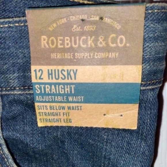 Roebuck & Co. Boys Denim Blue Jeans 12 Husky Straight Leg, Adjustable Waist - Picture 4 of 6